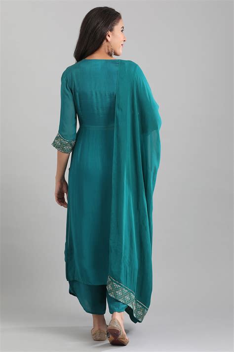 Buy Teal Band Collar kurta Set Online for Woman | Shop for Aurelia