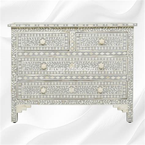 Bone Inlay Floral Chest Of 4 Drawer Grey – Luxury Handicrafts