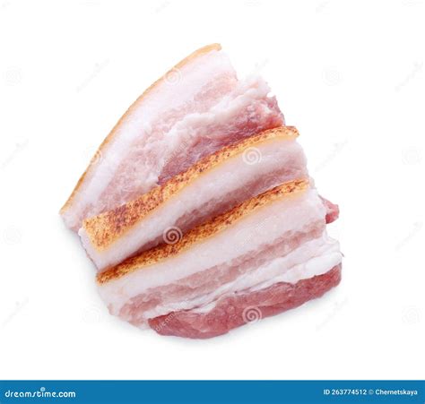 Piece of Pork Fatback Isolated on White, Top View Stock Photo - Image ...