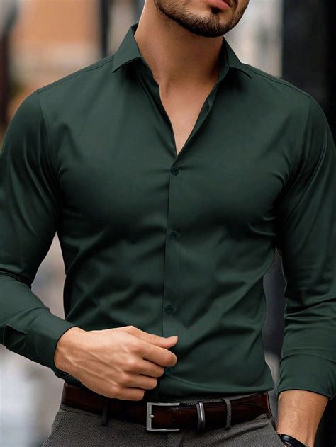 Manfinity Mode Men's Solid Color Long Sleeve Shirt | Casual shirts for ...