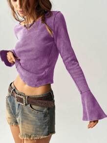 Bohemela BOHO Vacation Solid Color Knit Round Neck Flare Sleeve Form ...