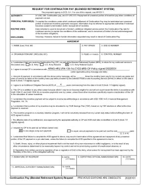 Fillable Online request for continuation pay (blended retirement system ...