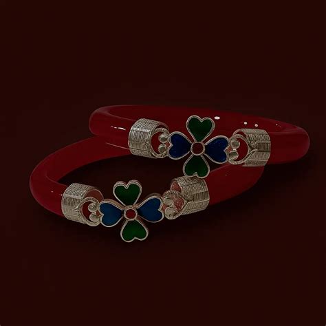 The Velvet Box Wholesale – Elegant Maroon Bangle with Silver Floral ...