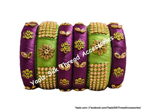 Yaalz Silk Thread Rich Kundan Stone Partywear 6pcs Bangle Sets In Asso