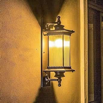 blissbells Vintage Wall Mounted Lantern, Glass Panel Sconce Light ...