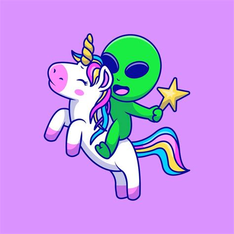 Cute alien riding a unicorn | Premium Vector
