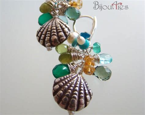 Multicolor Gemstones Sterling Silver Shells, Silver Lever Backs, Beach ...