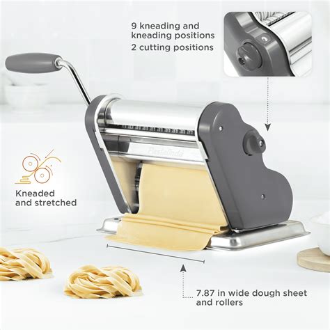 Pastalinda Classic 200 Gray Pasta Maker Machine With Hand Crank And Two ...