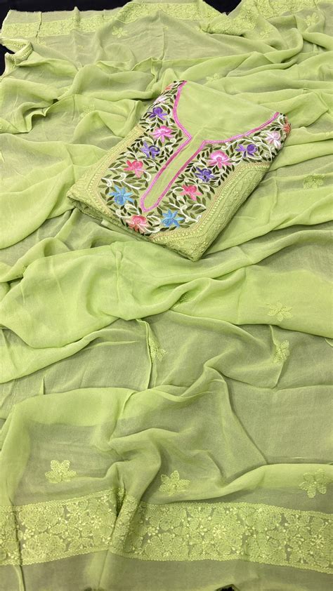 Pure Georgetta Chikankari Jall Work Unstitched Suit. – fab-persona