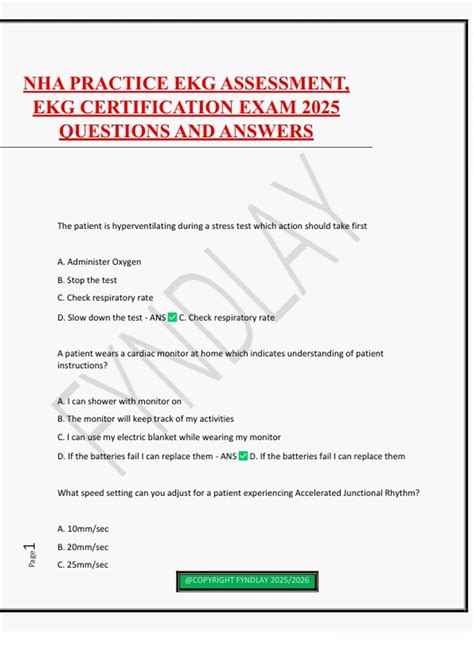 NHA PRACTICE EKG ASSESSMENT, EKG CERTIFICATION EXAM 2025 QUESTIONS AND ANSWERS - NHA EKG - Stuvia US