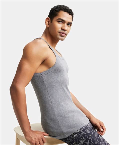 Buy Super Combed Cotton Rib Square Neck Gym Vest - Mid Grey Melange ...