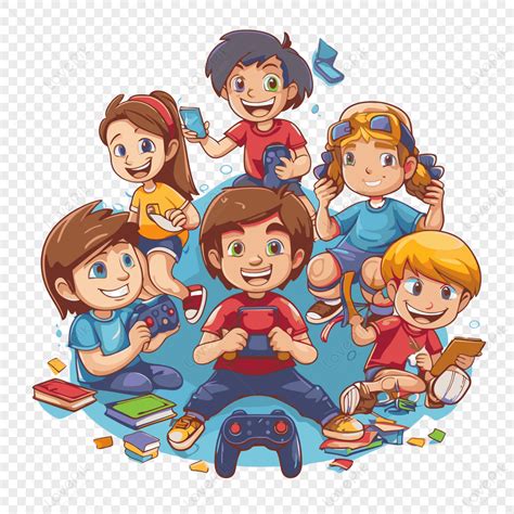 Criancas Jogando Videogame Em Desenho Animado