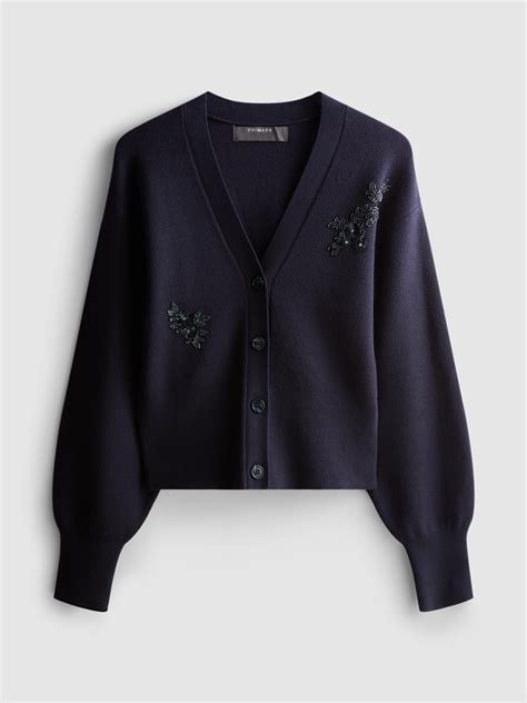 Womens Navy Beaded Floral Embroidered Cardigan | Primark