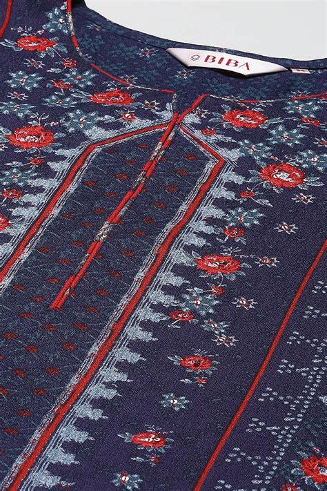 Navy Viscose Straight Printed Kurta