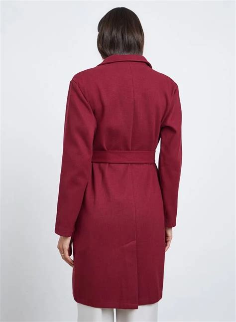 Styli Burgundy Styli Burgundy Regular Fit Wool Like Belted Coat for ...