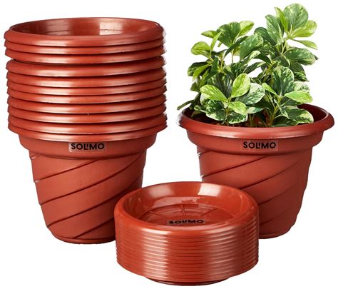 Amazon Brand - Solimo Planters/Flower Pots with Bottom Plates (Set of ...