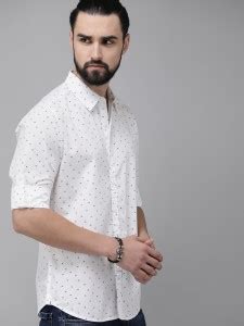 Roadster Men Printed Casual White Shirt - Buy Roadster Men Printed ...