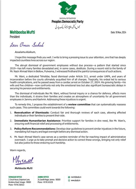 PDP chief Mehbooba Mufti wrote letter to Omar Abdullah, raised issue of ...