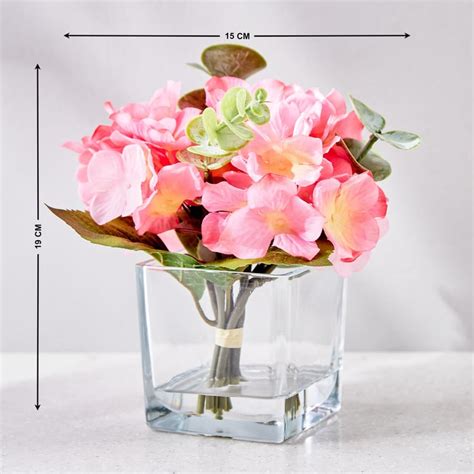 Buy Gloria Clover Artificial Hydrangeas in Glass Pot from Home Centre ...