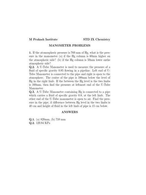 Image result for Manometer Example Problem