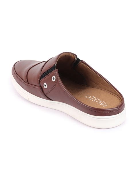 Shop Men Brown Casual Back Open Classic Slip On Shoes Online