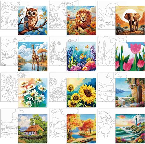 Amazon.com: Sherr 12 Pcs Pre Drawn Canvas Pre Printed Canvas Set for ...