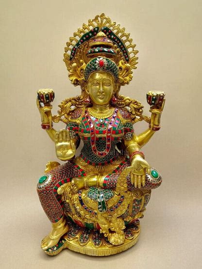 Majestic Brass Large Lakshmi Devi Idol with Meenakari 26" – Budhshiv.com
