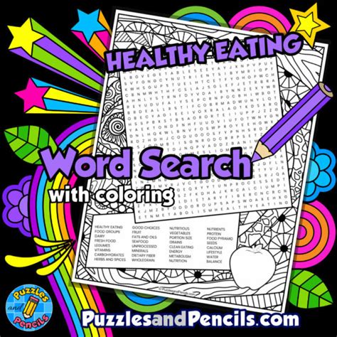 Healthy Eating Word Search Puzzle Activity Page with Coloring ...