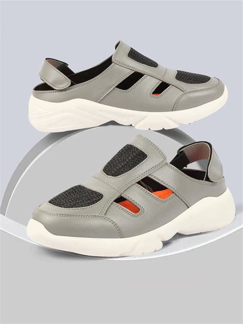 Buy Men Grey Hook and Loop Back Strap Sports Shoe Style Sandals