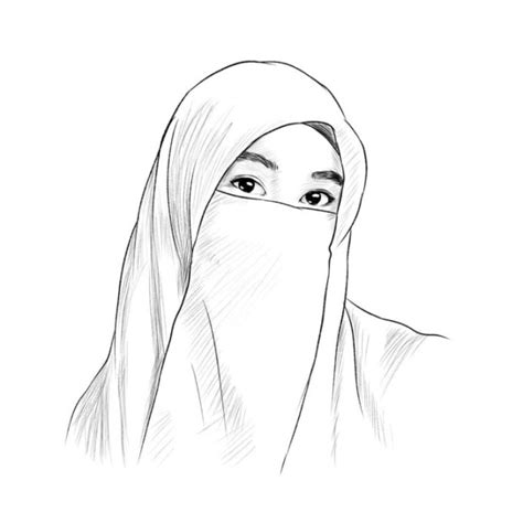 sketsa gambar orang berhijab yang mudah