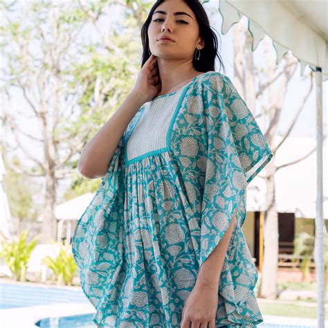 Sea Blue Printed Kaftan Top – MISSPRINT