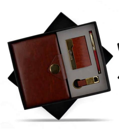 Gifts Set Diary,Pen,Key chain and Business Card Holder Combo Set Brown ...