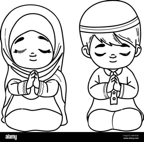 Cute praying Islamic children girl and boy. Religious ethnic believer ...
