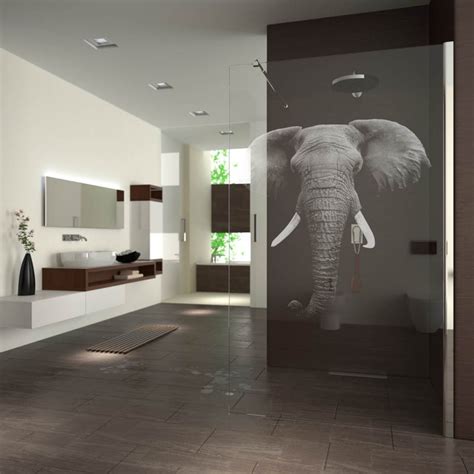 Walk In Dusche gelasert mit Motiv Elefant | Badspiegel Shop