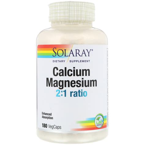 Solaray, Calcium Magnesium 2:1 Ratio, 180 VegCaps - iHerb
