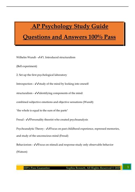 AP Psychology Study Guide Questions and Answers 100% Pass - Psychology ...