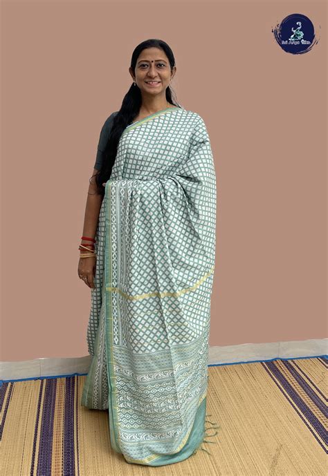 Pastel Shade Semi Chanderi Saree With Printed Pattern - Sri Arya Silks
