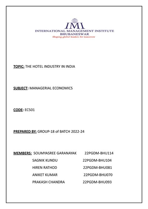 Eco Term Paper 1 Group 18 PGDM 22-24 - TOPIC: THE HOTEL INDUSTRY IN ...