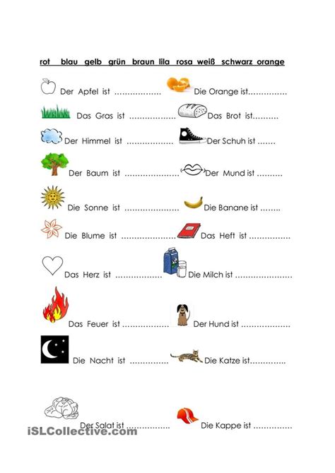 Image result for German Colors Worksheet