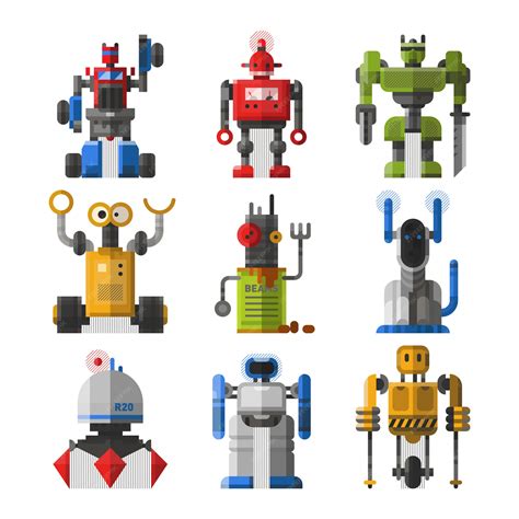 Set of cute vintage robots. | Premium Vector