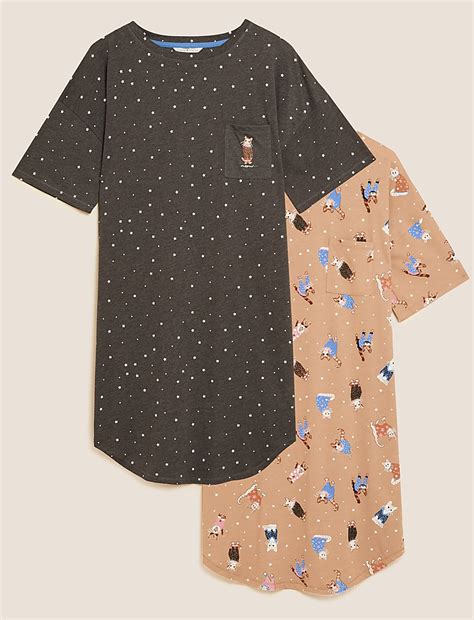 Buy 2pk Cotton Rich Cat Print Nightdresses at Marks & Spencer