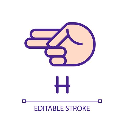 Signing letter H in ASL pixel perfect RGB color icon. Communication ...