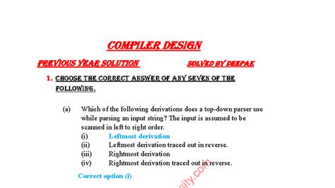 Compiler Design BEU 2022: Previous Year Solved Solutions - Studocu