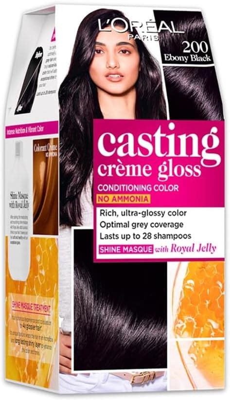 L'ORÉAL Casting Creme Gloss Hair Color - 200 Ebony Black (87.5g+72ml ...