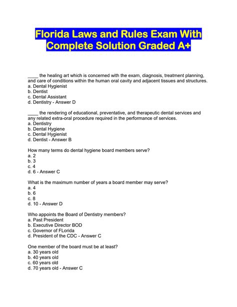 SOLUTION: Florida laws and rules exam with complete solution graded a ...