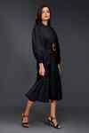 Buy Black Cotton Round Neck Tonal Pleated Frill Shirt Dress For Women ...