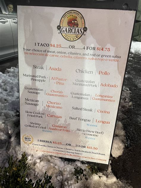 Menu at Garcia's Taco Bar, Brentwood