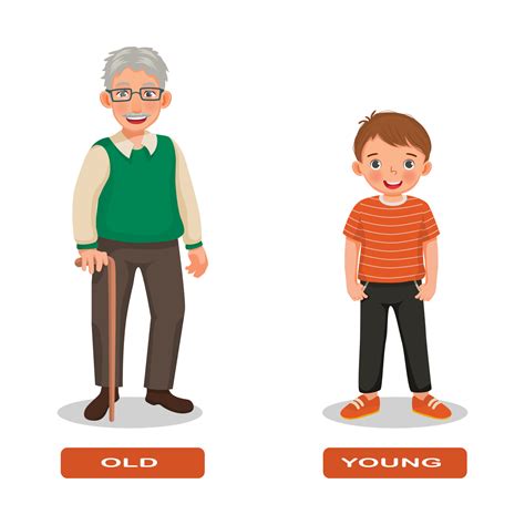 Opposite adjective antonym words old and young illustration of grandpa ...