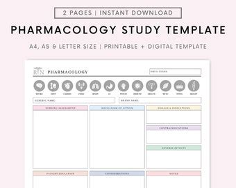 Buy Pharmacology Color Study Guide Template for Drug Card Nurse, NCLEX ...