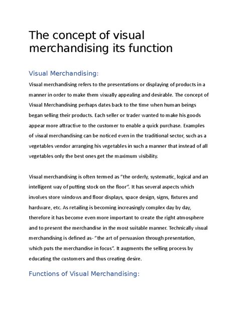 The concept of visual merchandising its function - The concept of ...